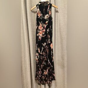 White House Black Market Floral Black Maxi Dress, Size 0